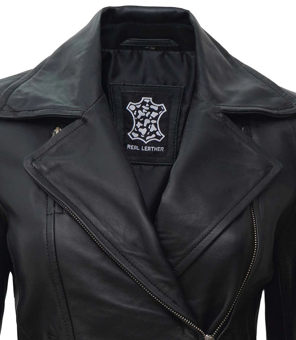 Biker Style Women's Black Asymmetrical Leather Jacket