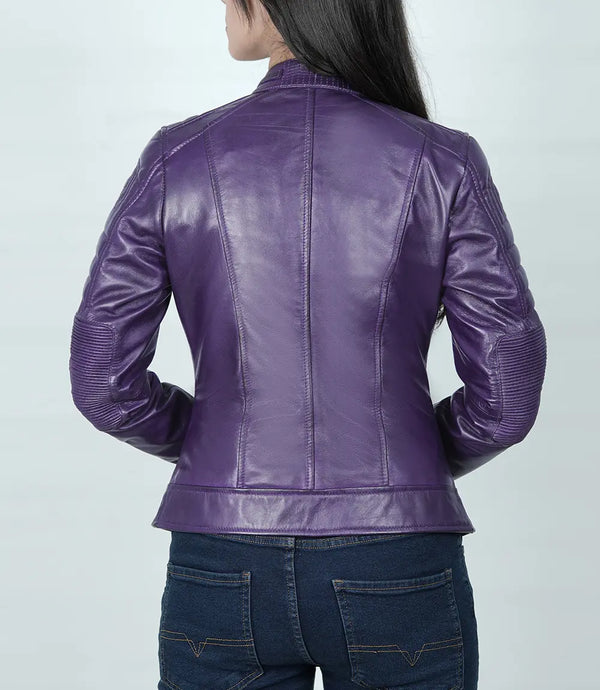 Austin Women's Purple Cafe Racer Leather Jacket