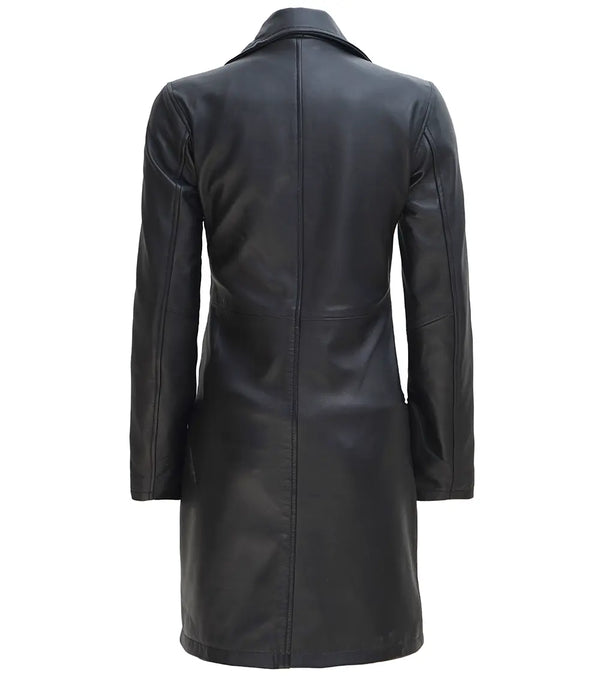 Women Petite Black Leather Car Coat