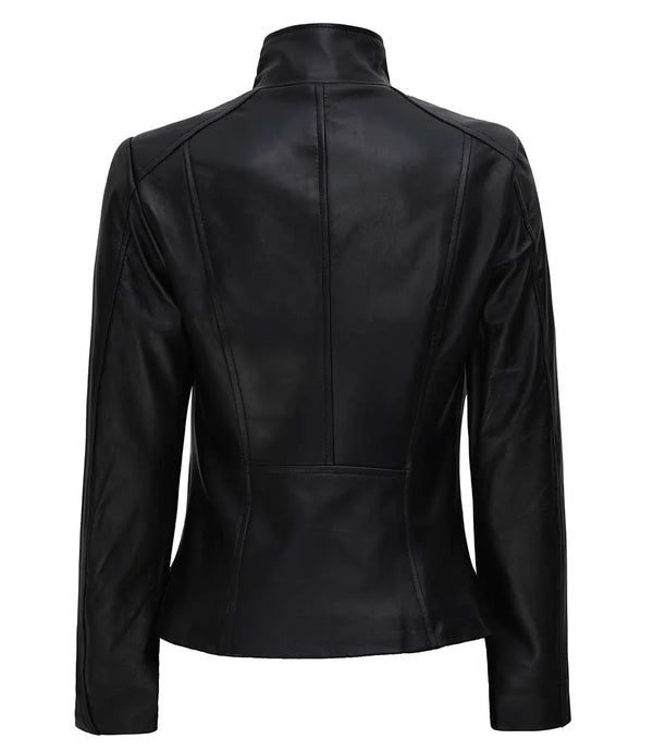 Arezzo Black Flap Closure Leather Cafe Racer Jacket