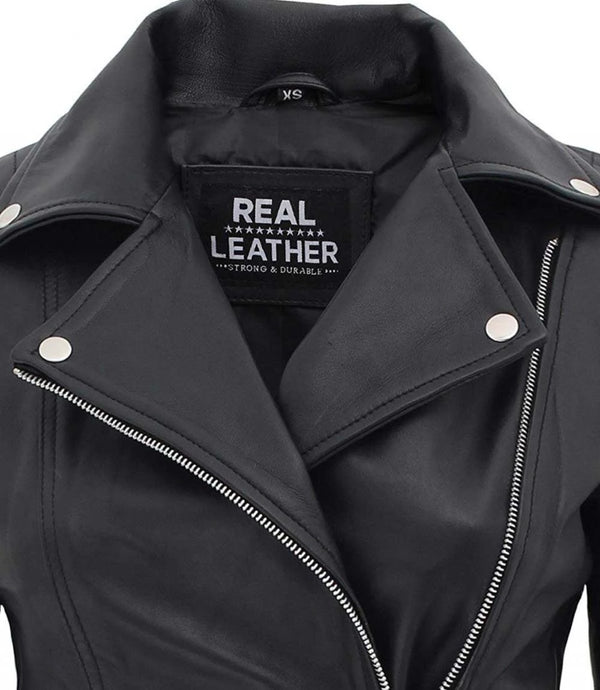 Bari Black Women's Real Leather Biker Jacket