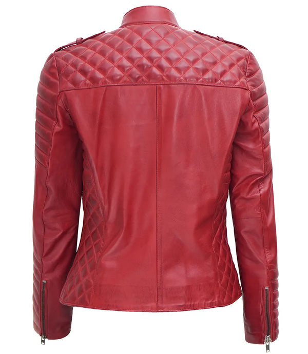 Women's Biker Asymmetrical Maroon Padded Leather Jacket