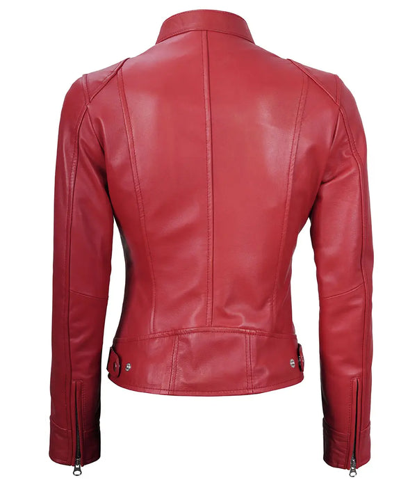 Women's Dodge Cafe Racer Red Leather Jacket