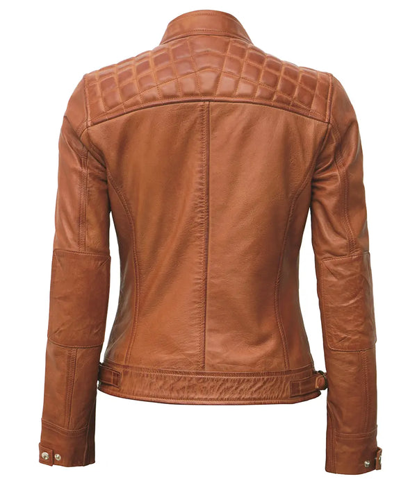 Women's Tan Cafe Racer Real Leather Jacket